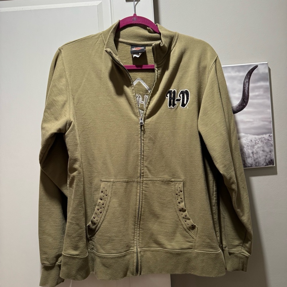 Harley Davidson H-D Embellished Full Zip Jacket Olive Green XL